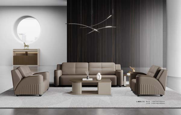 Contemporary Taupe Faux Leather Office Reception Sofa Set with Coffee Table