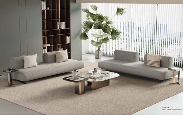 Modern Curved Armless Upholstered Sofa Set with Glass-Top Coffee Table