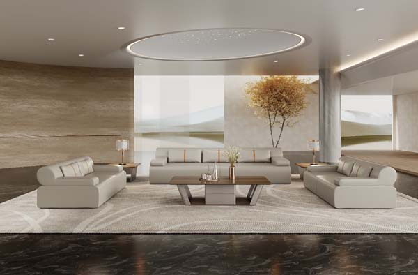 3-Piece Light Gray Leather Executive Reception Sofa Set with Coffee Table