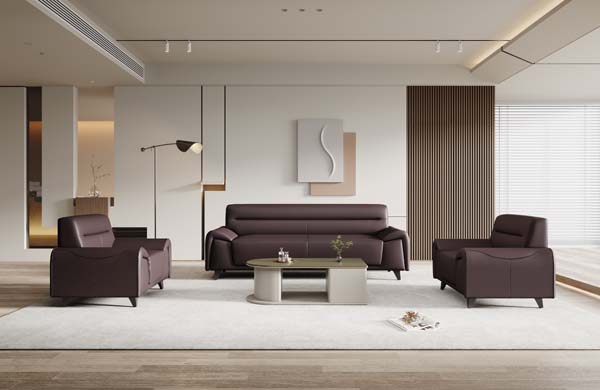 3-Piece Modern Dark Brown Upholstered Reception Sofa Set (3-Seater + 2 Single Armchairs)