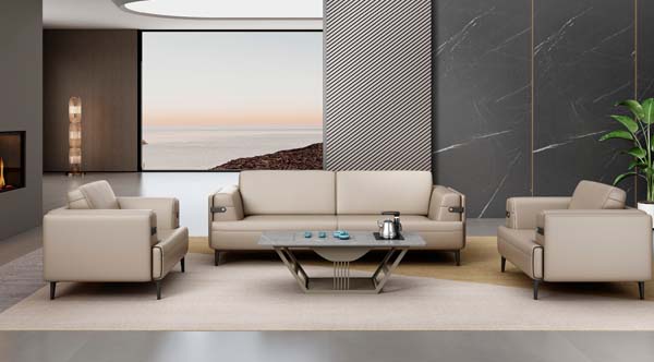 1+1+3 Seater Beige Leather Office Reception Sofa Set with Coffee Table