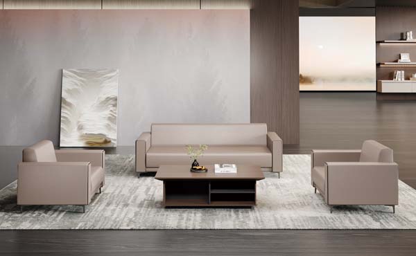 3+1+1 Taupe Leather Office Reception Sofa Set With Rectangular Coffee Table