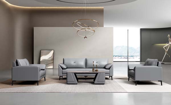 Modern Light Grey Upholstered 3-Piece Office Reception Sofa Set with Matching Coffee Table