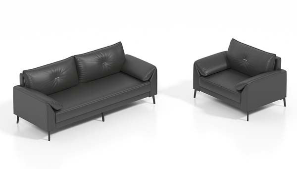 2-Piece Contemporary Faux Leather Office Reception Sofa Set (3-Seat + Single Armchair)