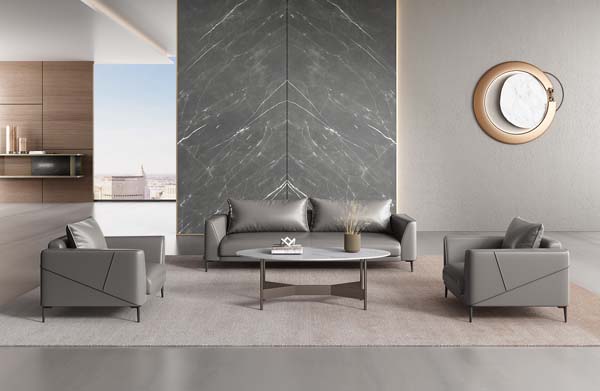 3-Piece Modern Gray Faux Leather Office Reception Seating Set with Coffee Table