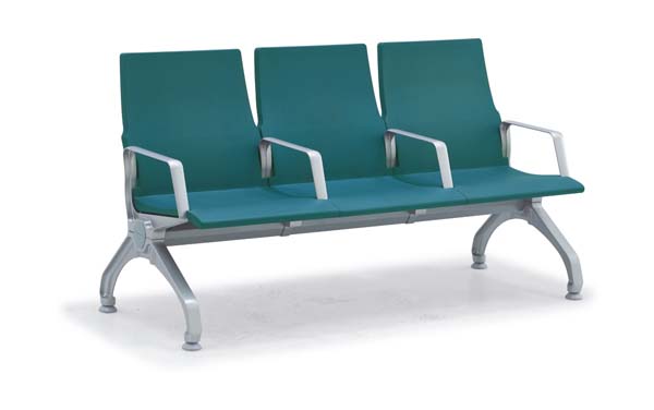 3-Seat Upholstered Public Waiting Bench with Aluminum Armrests