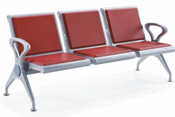 3-Seat Aluminum Alloy Waiting Bench with Upholstered Red Pads