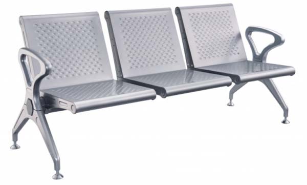 3-Seater Perforated Metal Public Waiting Chair with Armrests