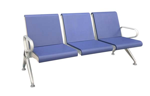 3-Seat Metal Frame Waiting Chair with Blue Upholstered Pads